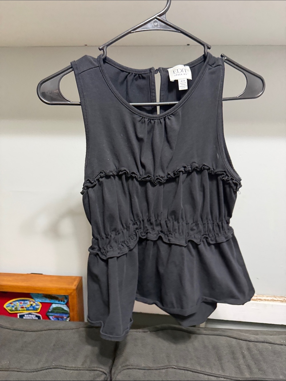 Jason Wu Black Sleeveless Ruffled Peplum Tank